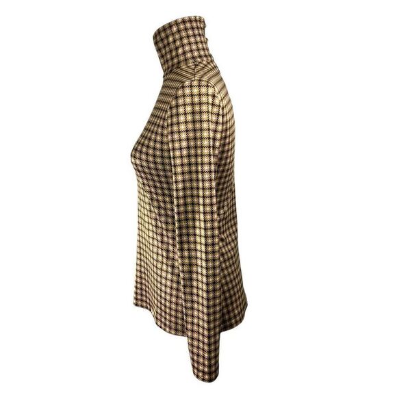 Rokh Turtleneck in Small Houndstooth Satin Jersey Top Sz 4 Brown Beige - Picture 5 of 13